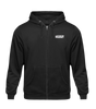 GRAV Hoodie in black with white logo, front view on seamless white background