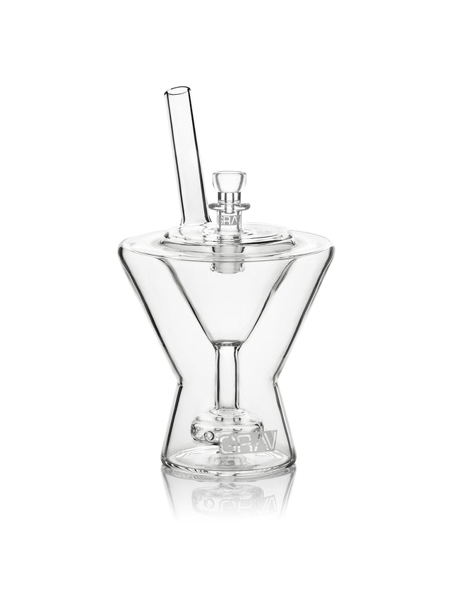 GRAV Martini Glass Bong in clear borosilicate, 7" with slitted percolator, front view on white