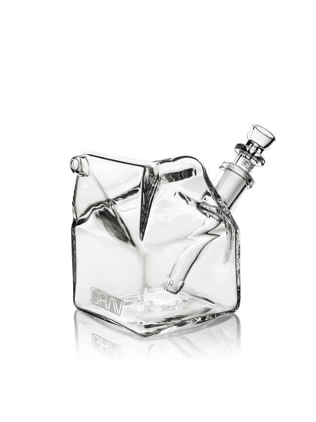 GRAV Milk Carton Bong in Clear Borosilicate Glass with Slitted Percolator, Front View