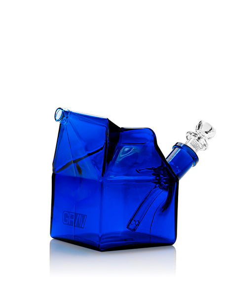 GRAV Milk Carton Bong in Cobalt Blue with Slitted Percolator, Borosilicate Glass - Front View
