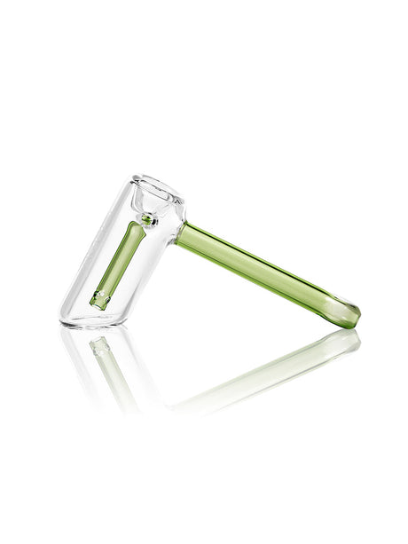GRAV Mini Hammer Bubbler in Green - Side View on White Background, Compact Borosilicate Glass Design