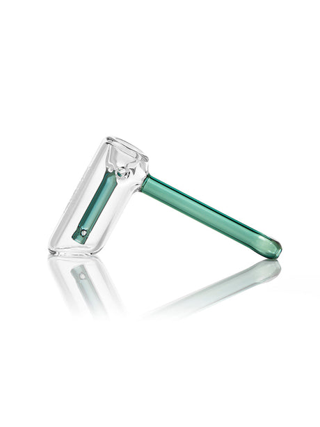 GRAV Mini Hammer Bubbler in Lake Green with clear borosilicate glass, side view on white background