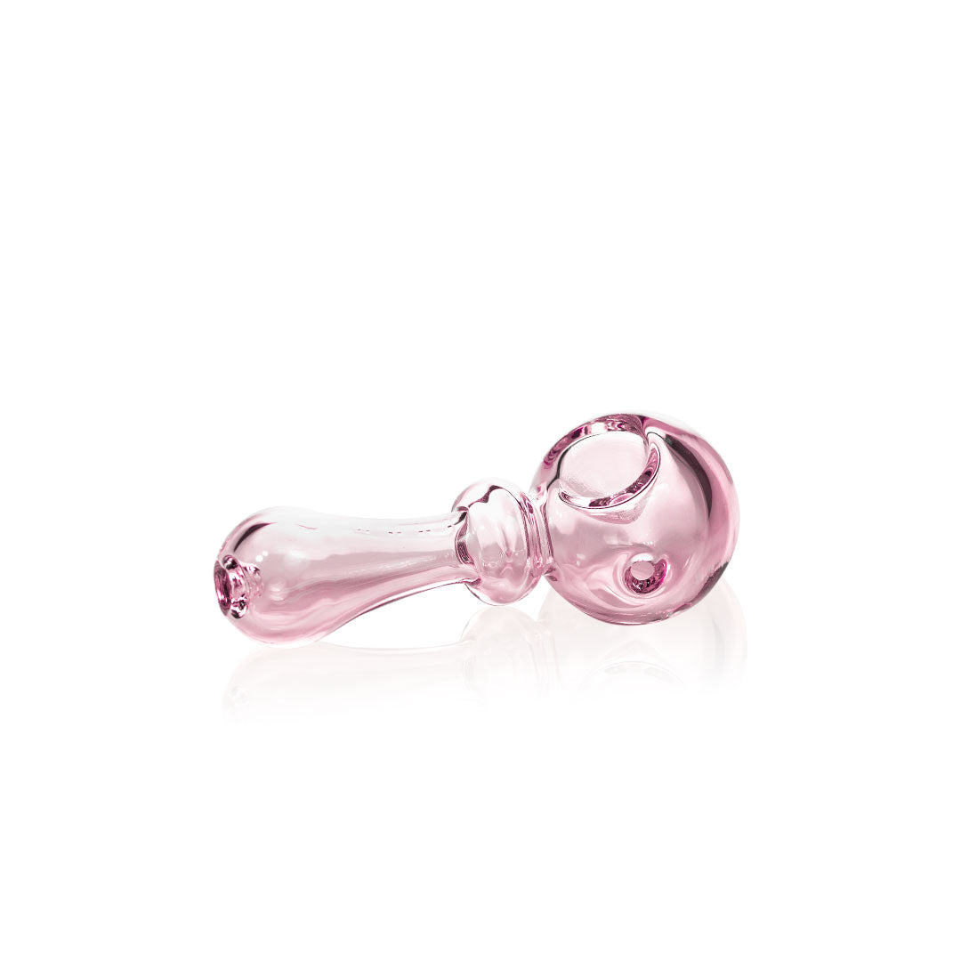 GRAV Mr. Pink Bundle featuring a pink bubble design glass spoon pipe, side view on white background