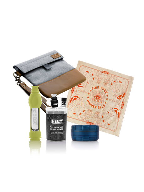 GRAV On-the-Go Bundle in Brown with Portable Water Pipe, Grinder, Storage, and Bandana