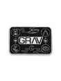 Black GRAV patch with white embroidered logo and icons, ideal for customizing apparel