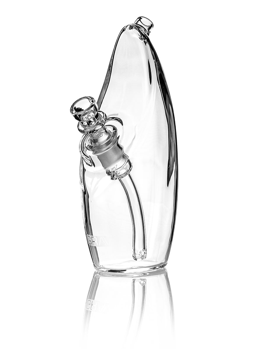 GRAV Rain Bubbler in clear color, front view, with slit-diffuser percolator for smooth hits