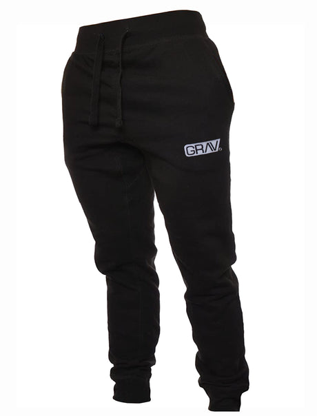 GRAV Slim-fit Joggers in Black, Rear View with Logo on Pocket, Comfortable Apparel