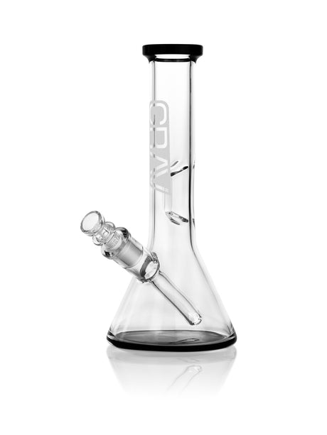 GRAV Small Beaker Base Water Pipe with Black Accents and Slit-Diffuser, Front View on White