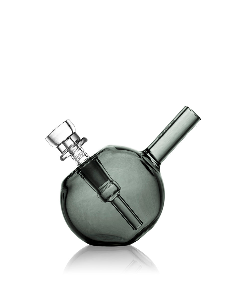 GRAV Spherical Pocket Bubbler in clear borosilicate glass, compact design, 3" height, front view