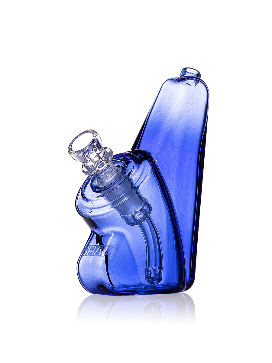 GRAV Wedge Bubbler in Blue, Compact 5" Design with Slit-Diffuser for Dry Herbs, Side View