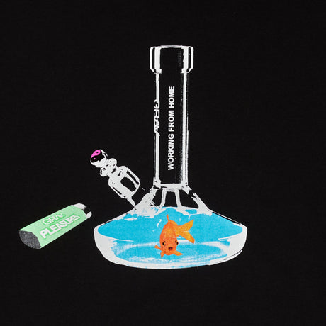 GRAV Working from Home T-Shirt in black featuring a bong and fish design
