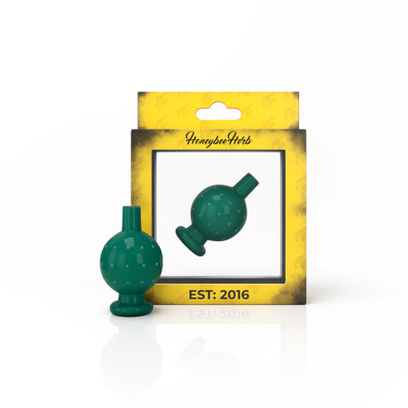 Honeybee Herb NEON BUBBLE CARB CAP in green, for dab rigs, front view on branded packaging
