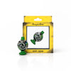 Honeybee Herb INFERNO BUBBLE CARB CAP in green with swirl design, front and angled view on packaging