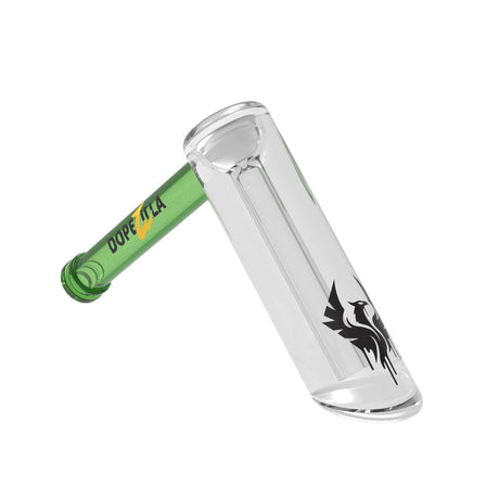 Green Phoenix Bubbler by Valiant Distribution, Clear Borosilicate Glass, Side View