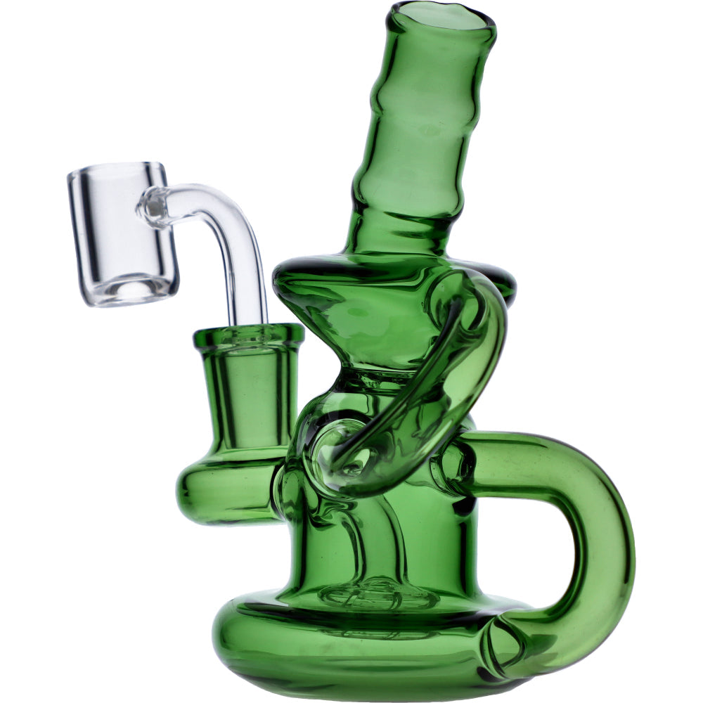 Green Quartz Mini Recycler Water Pipe by Valiant, 6in with Percolator, 90 Degree Joint