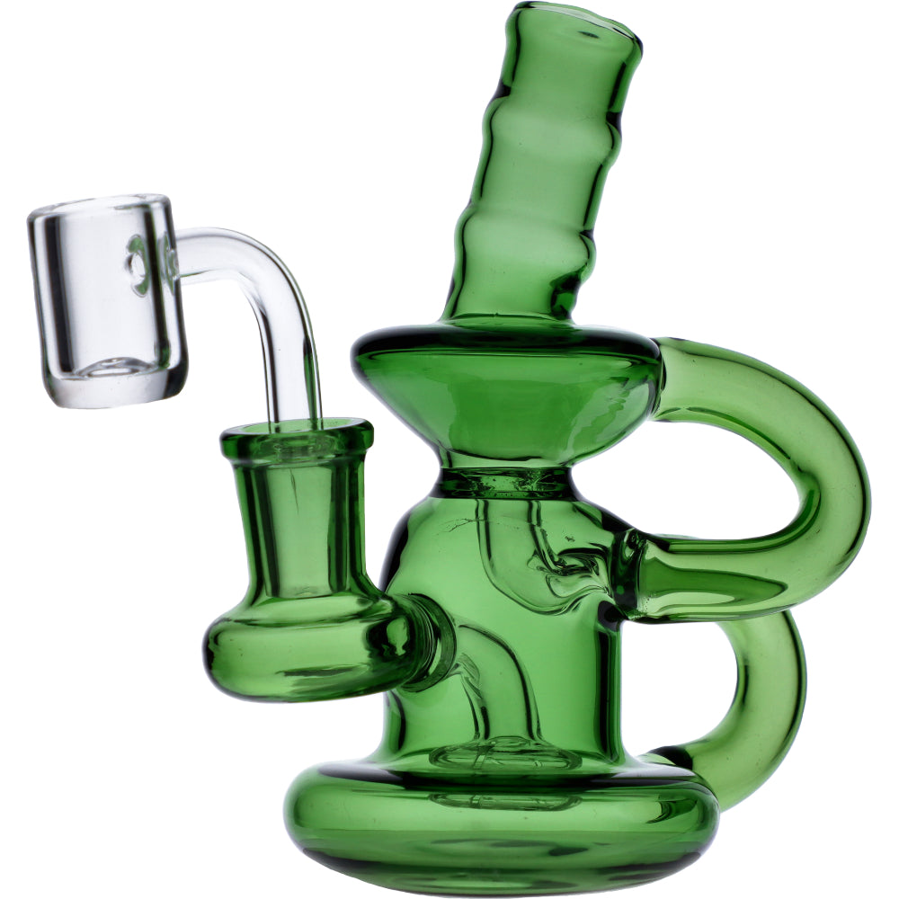 Green Quartz Mini Recycler Dab Rig by Valiant Distribution, 6 inch with Percolator, Front View