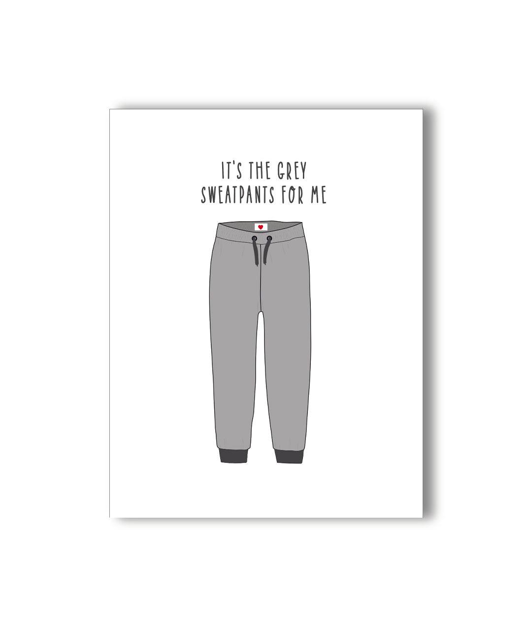 KKARDS Grey Sweatpants Naughty Card front view, playful design for gifting