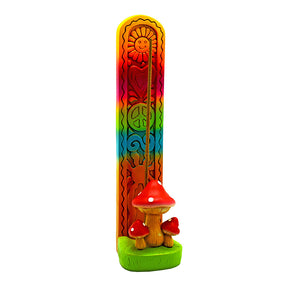 Colorful Groovy Mushroom Polyresin Incense Burner, Front View, 9.25" Size