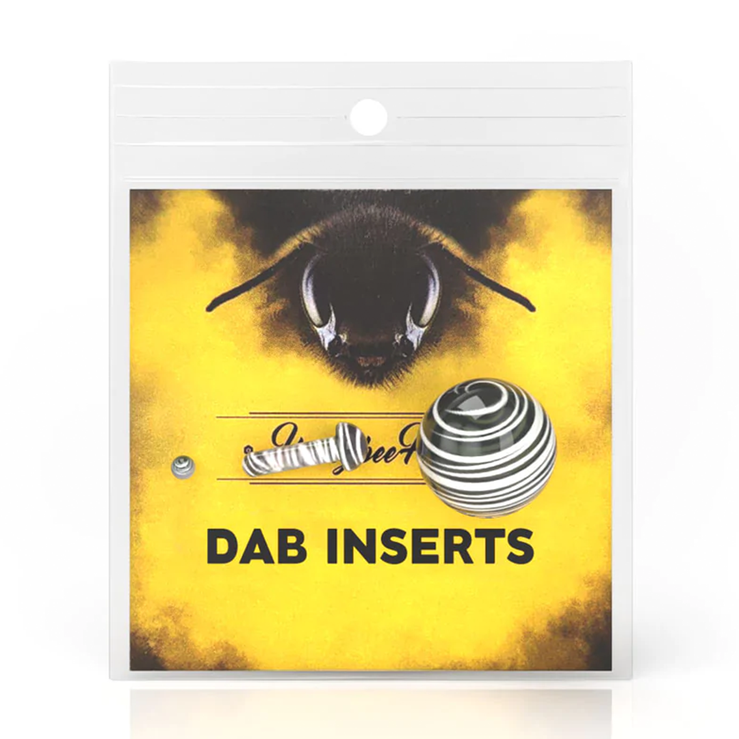 Honeybee Herb Mushroom Pillar Terp Set for dab rigs, front view on yellow background