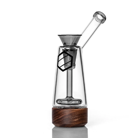 Anomaly Drift 6" Smooth-Hit Bubbler, Walnut Base, Smoke Percolator, Front View with Bag