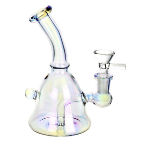 Iridescent Handbell Glass Water Pipe 6.5" Front View with 90 Degree Joint