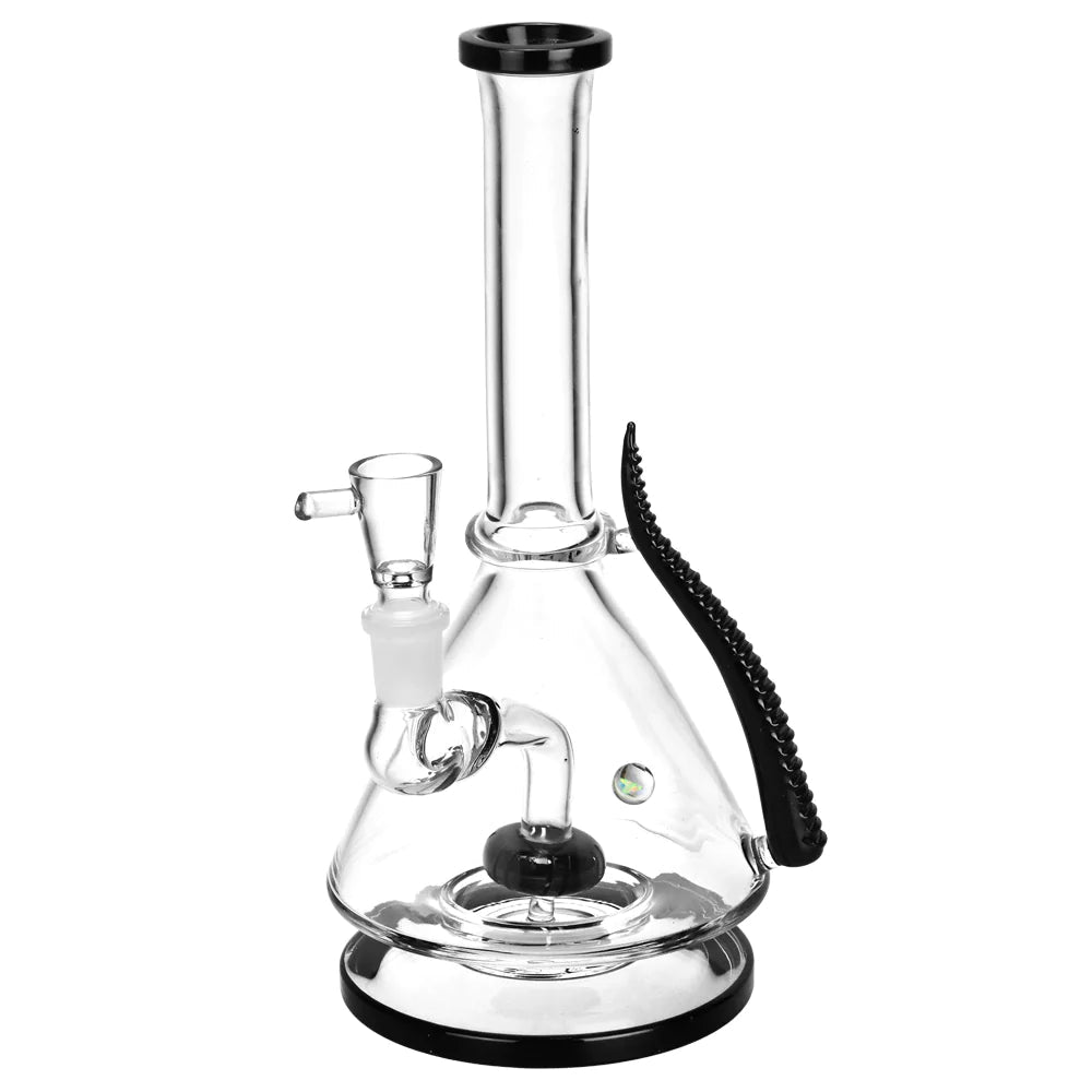 9.5" Borosilicate Glass Beaker Water Pipe with Horned Accent and Disc Percolator, Front View