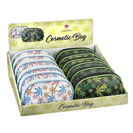 Hemp Leaf Cosmetic Bags in Display Box, 6.75" Stylish & Versatile, Front View