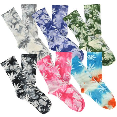Mad Toro Hemp Leaf Patterned Socks in Various Colors, 6 Pack, Front View