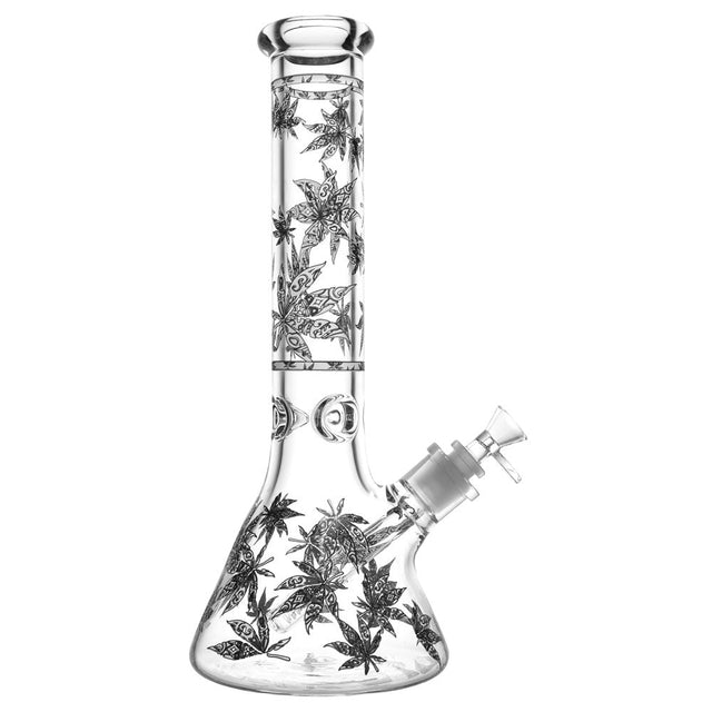 14" Beaker Water Pipe with Hemp Leaves Design, Glow in the Dark Feature, and Slit-Diffuser Percolator