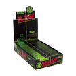 RAW Organic Black 1 1-4 Rolling Papers displayed in open box, front view, perfect for natural smoking