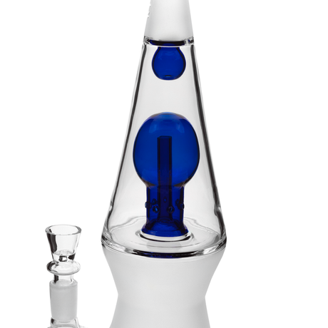 Hemper 70's XL Bong with blue accents, front view on a seamless white background