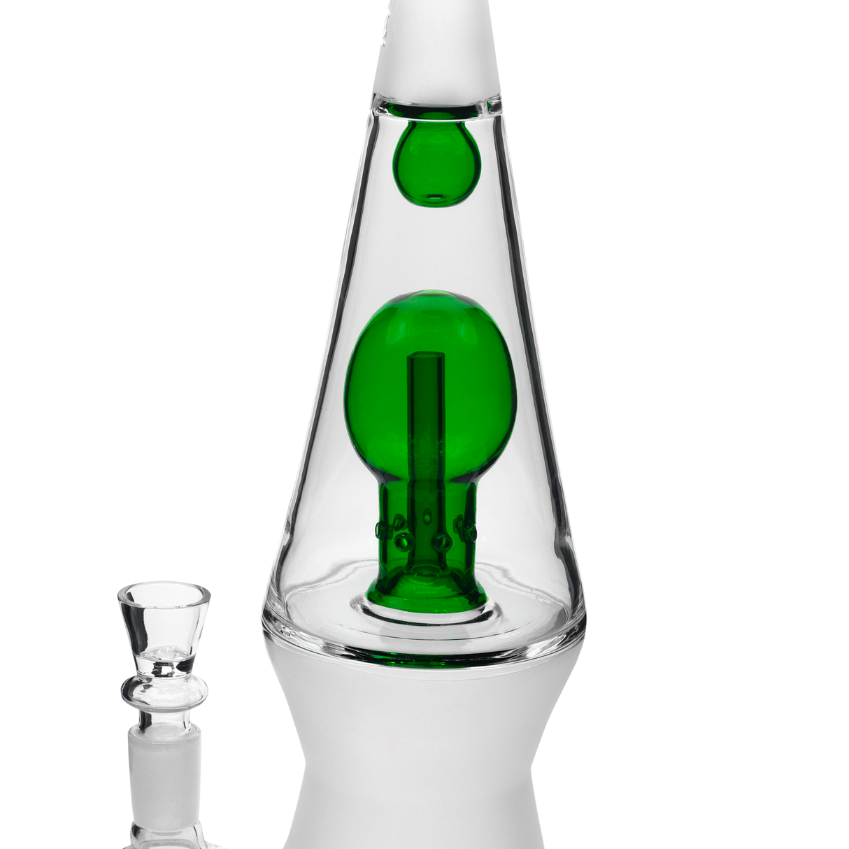 Hemper 70's XL Bong with green accents, 10.5" height, and 14mm joint - front view on white background