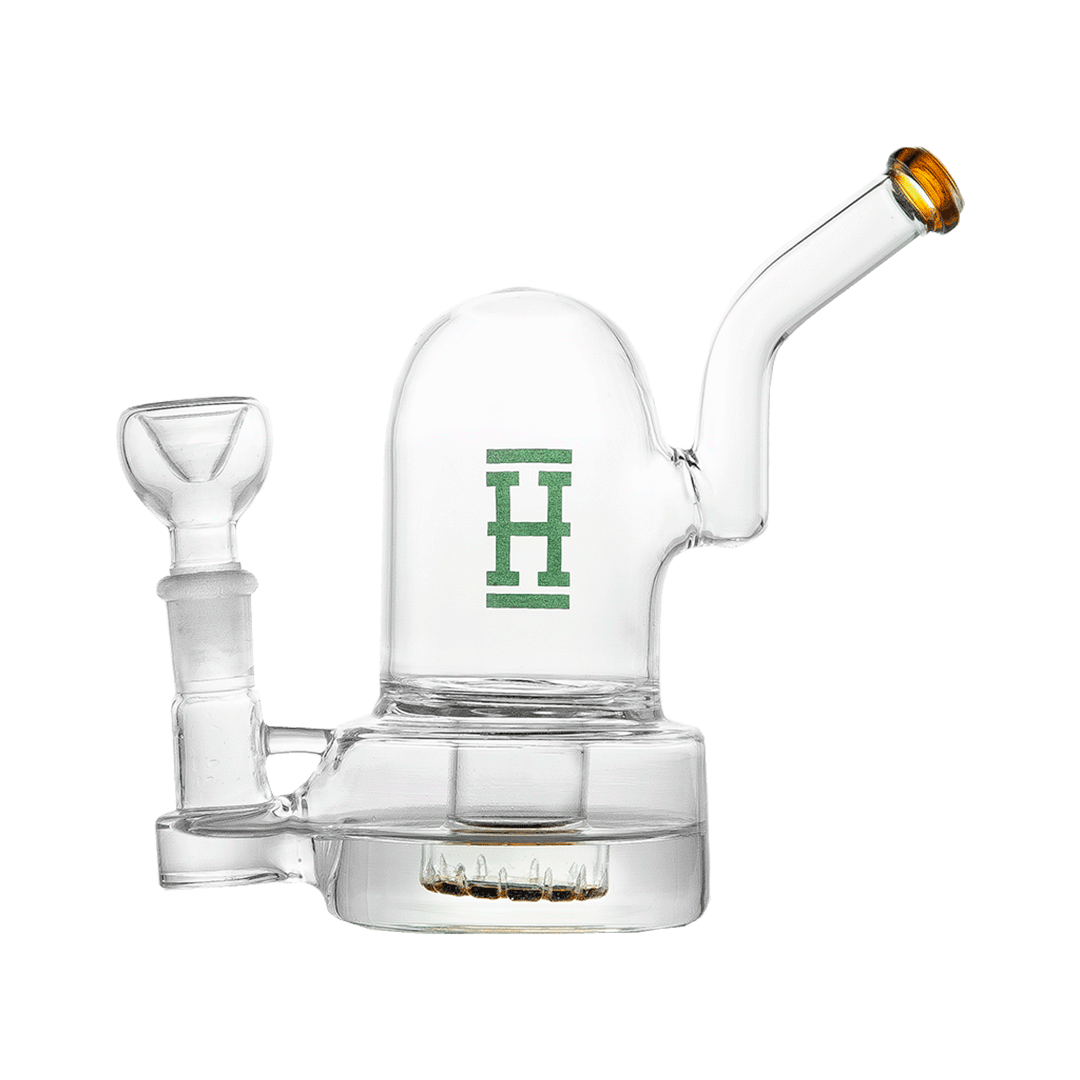 Hemper Bell Rig in Amber - Compact 7" Bong with 14mm Joint - Front View on White Background