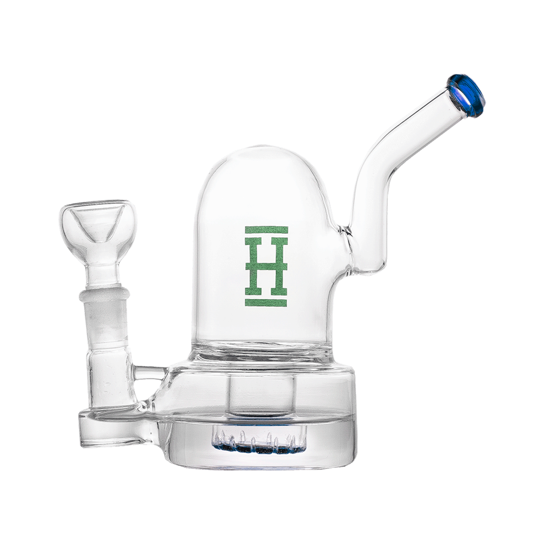 Hemper Bell Rig in Blue with 14mm Joint and 7" Height - Side View on Seamless White Background