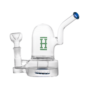 Hemper Bell Rig in Blue with 14mm Joint and 7" Height - Side View on Seamless White Background