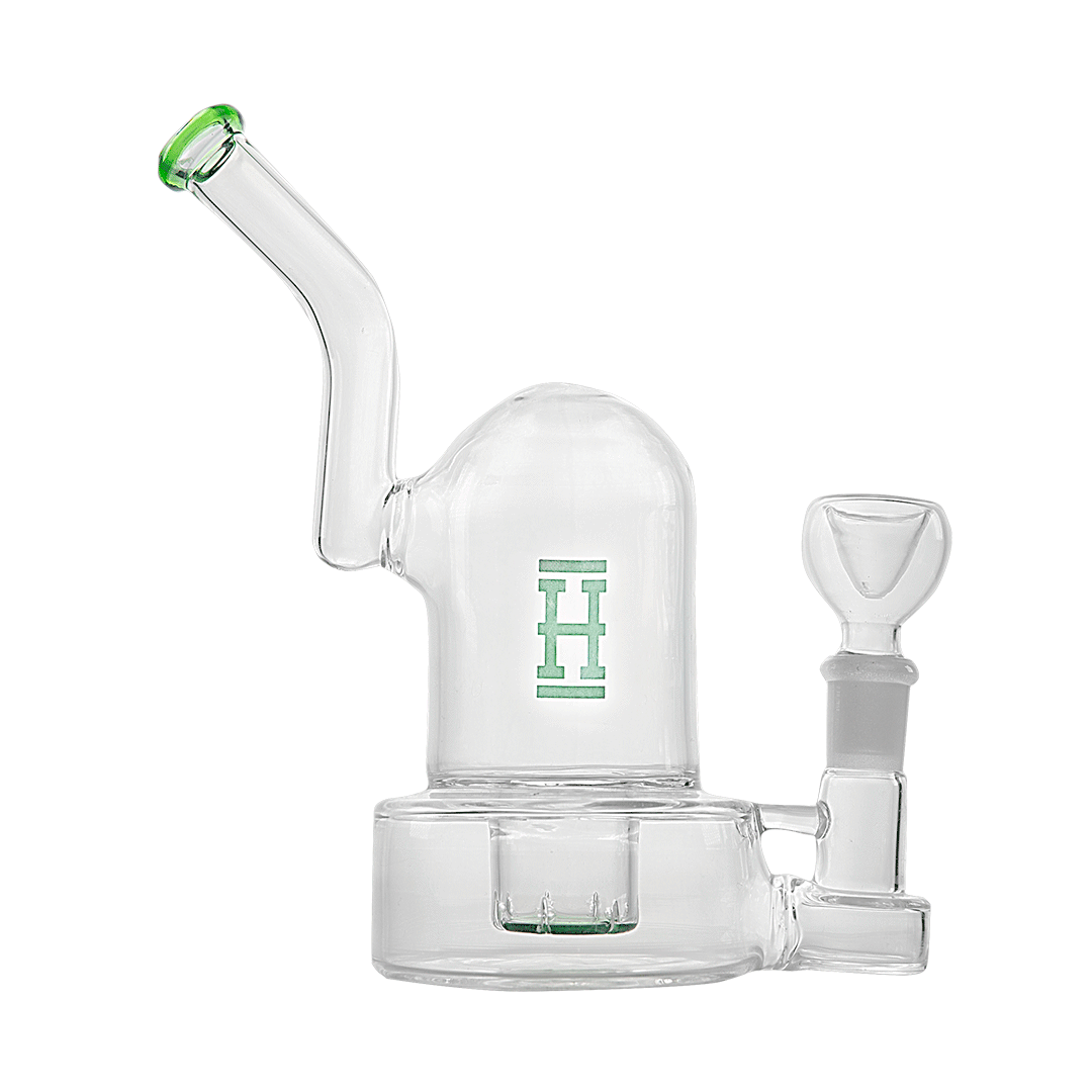 Hemper Bell Rig Bong in Teal Color with 14mm Joint - Front View on Seamless White Background