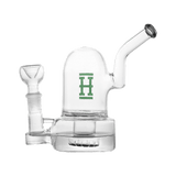 Hemper Bell Rig in Smoke color, 7" tall, 14mm joint, side view on seamless white background
