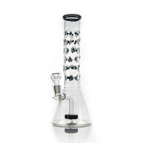 Hemper Bubble Neck Beaker Bong in clear borosilicate glass with black accents, front view