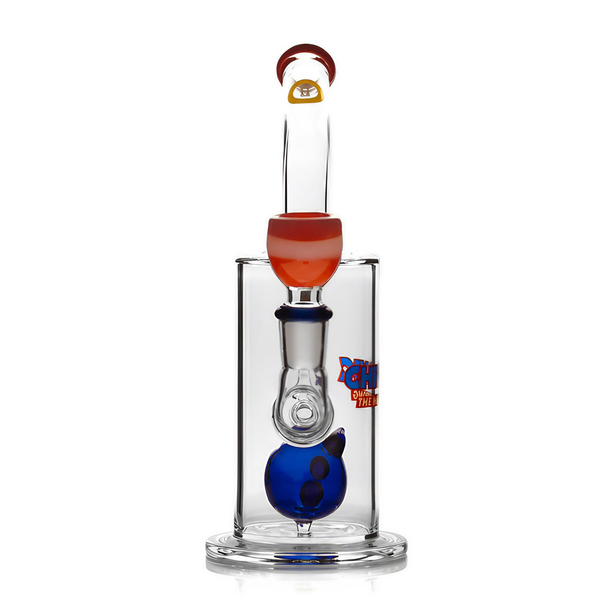 Hemper Chronic Bong front view with clear glass and blue accents, 7.5" tall, perfect for smooth hits