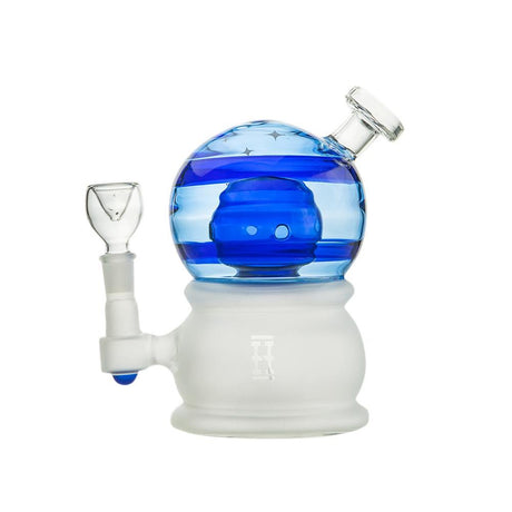Hemper Crystal Ball XL Rig in Blue with 14mm Joint, 7" Tall, Borosilicate Glass, Front View