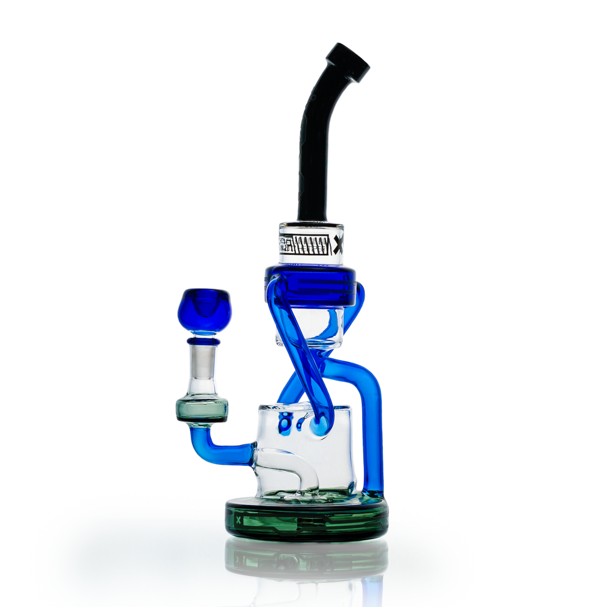 Hemper Cyberpunk XL Recycler Bong in Blue with Intricate Design - Front View