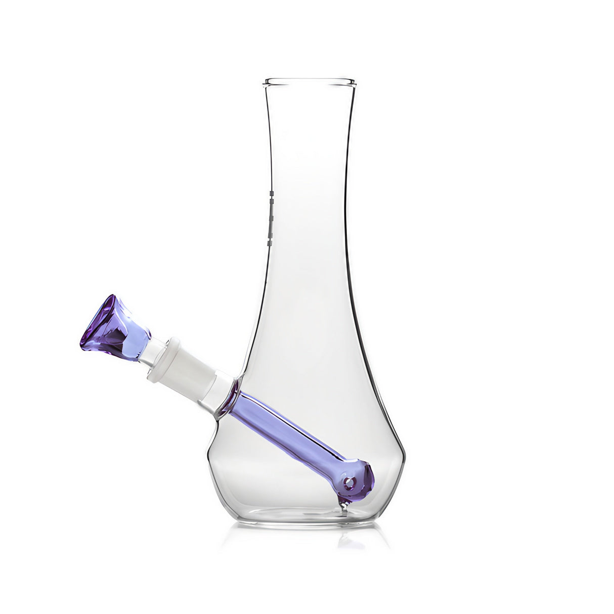 Hemper Flower Vase Bong, 7" Compact Design, Clear Glass with Purple Accents, Front View
