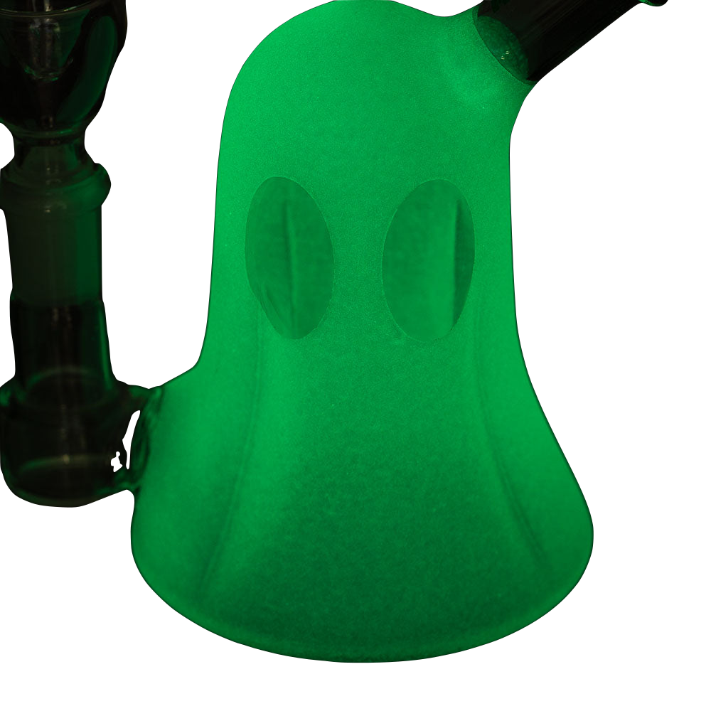 Hemper Ghost Water Pipe in Green, 6.5" tall with 14mm Female Joint, Borosilicate Glass, Side View