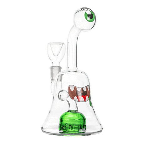 Hemper HiClops Monster Bong with clear glass and monster design, 14mm female joint, front view