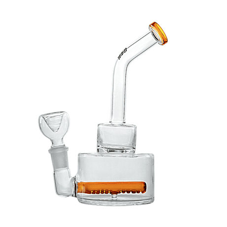 Hemper Inline Puck Bong V2 with Amber Accents, Clear Glass, Front View on White Background