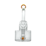Hemper Inline Puck Bong V2 with amber accent, clear glass, in-line percolator, front view on white background