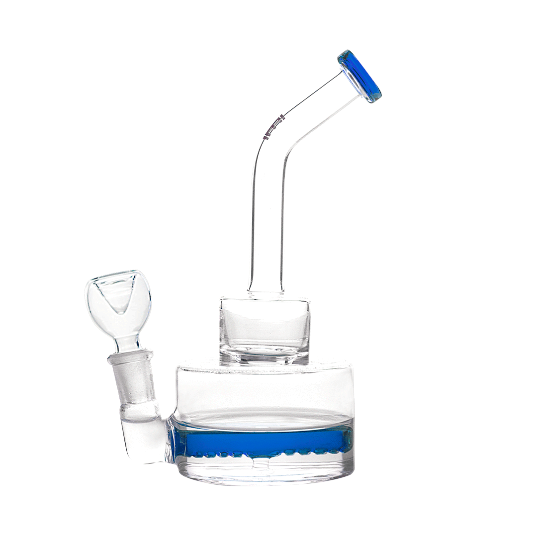 Hemper Inline Puck Bong V2 in Clear with Blue Accents - Front View