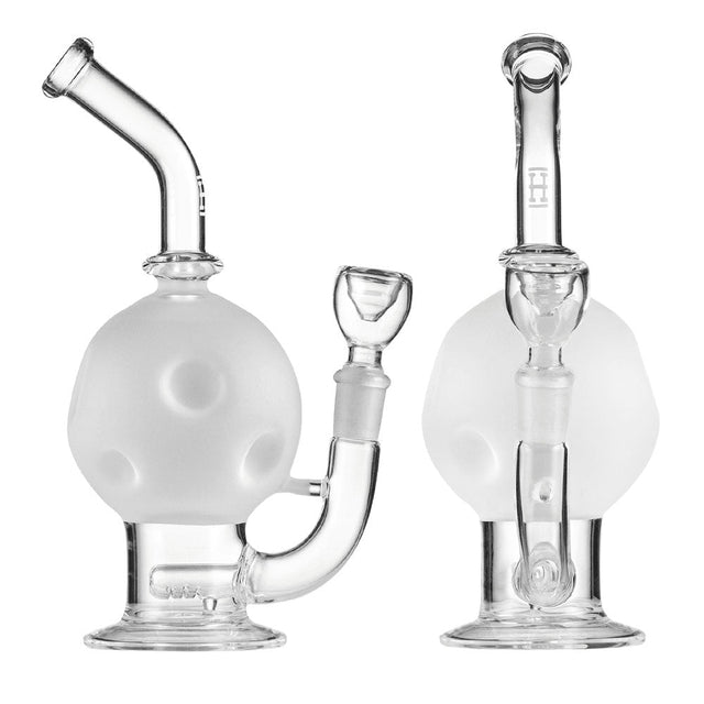 Hemper Moon Water Pipe in Borosilicate Glass, 7" with 14mm Female Joint, In-Line Percolator, Front and Angle View