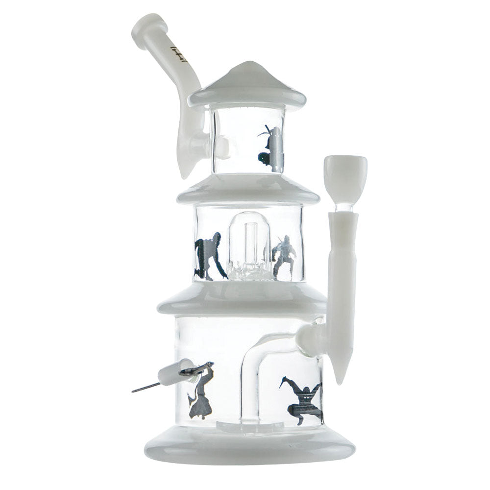 Hemper Ninja Water Pipe with intricate ninja figures, front view on white background