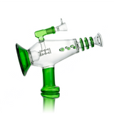 Hemper Phaser Bong in green, 9" tall borosilicate glass with 14mm female joint, front view on white background